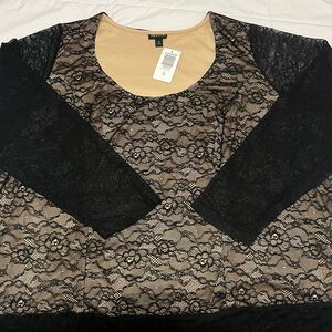 Torrid Black and Tan Lace Long Sleeve Top